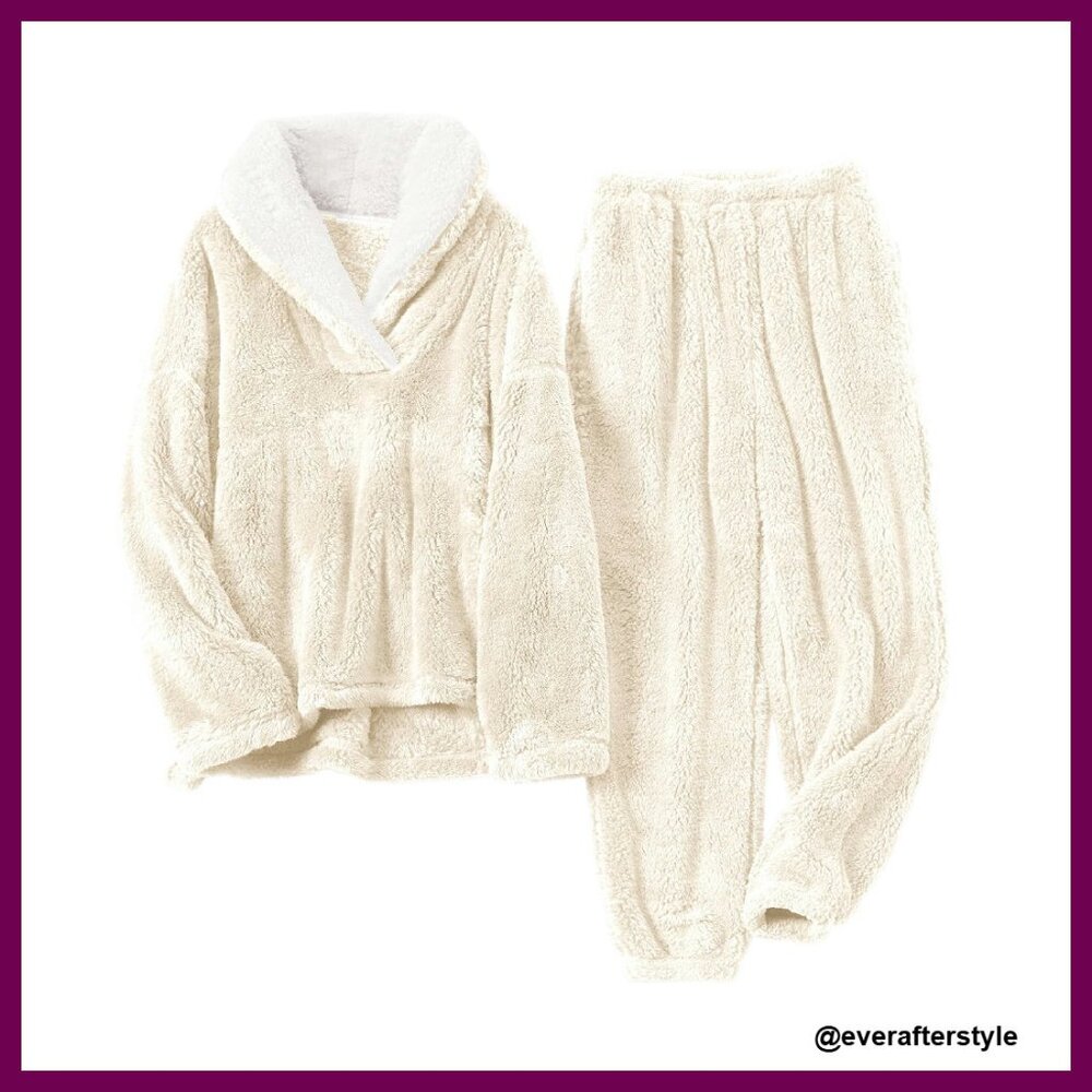 Oversized Fluffy Pajama Set Cozy Fleece Loungewear Plush Sleepwear Loose Fit